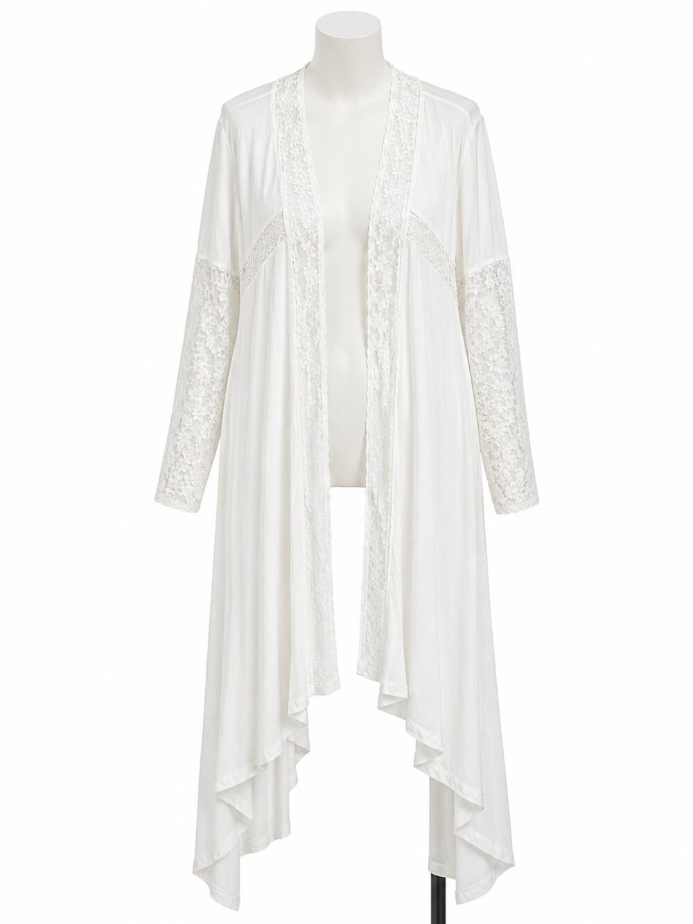 POL White Lace Trim Boho Duster Cardigan Open Front - Size S